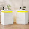 ADORNEVE White Night Stand Set of 2,Nightstand with Charging Station & LED Light & Sliding Top,Bedside Table with Drawers,Modern Bed Side Tables Bedroom