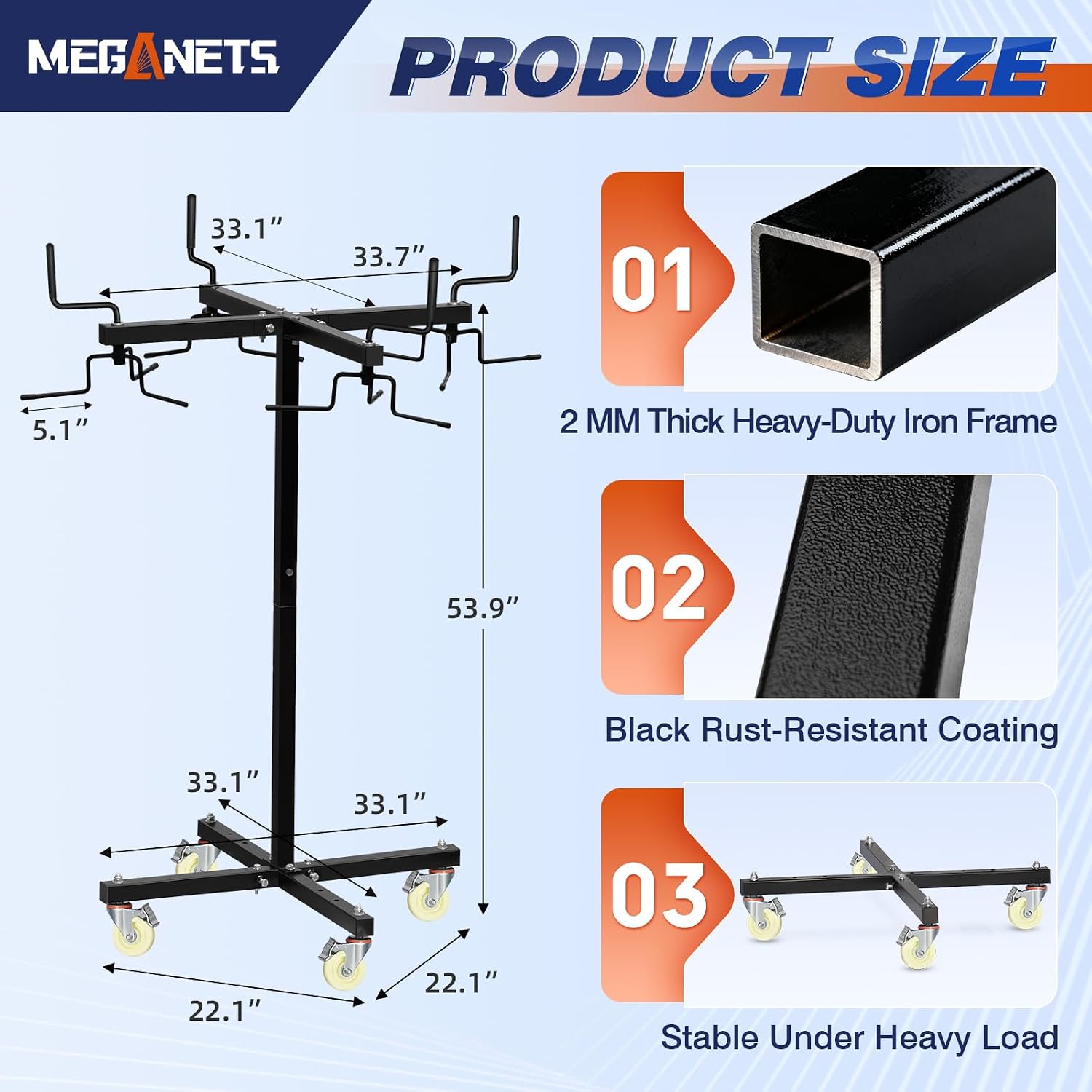 Movable Sports Net Storage Rack with Lockable Wheels, Heavy-Duty Holder for Volleyball, Tennis, Pickleball, Badminton Nets, Space-Saving Support Rack with Swivel Handle & Dust Covers