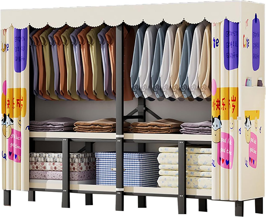 Heavy Duty Garment Rack With Cover Folding Wardrobe Closet Foldable Clothing Rack For Hanging Clothes Armoires Portable Metal Coat Storage Organizer Covered(C,110cm/43.3inch)