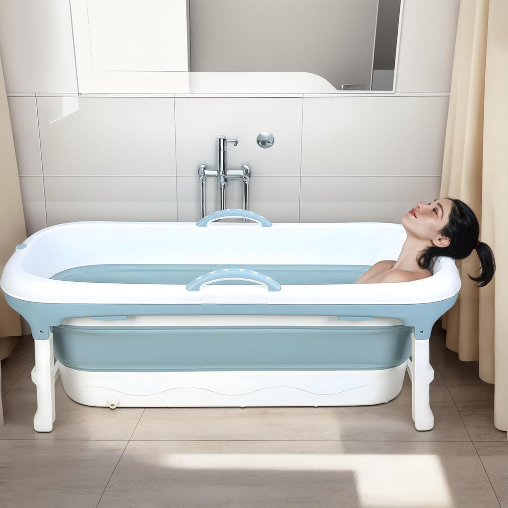 Portable Bathtub for Adult, 59' Large Collapsible Tub, Effortless Folding Bathtub with Massage Board, Thermometer, Thermal Cover, Ideal for Hot Bath Ice Bath with Reached Out Hands (50 inch)