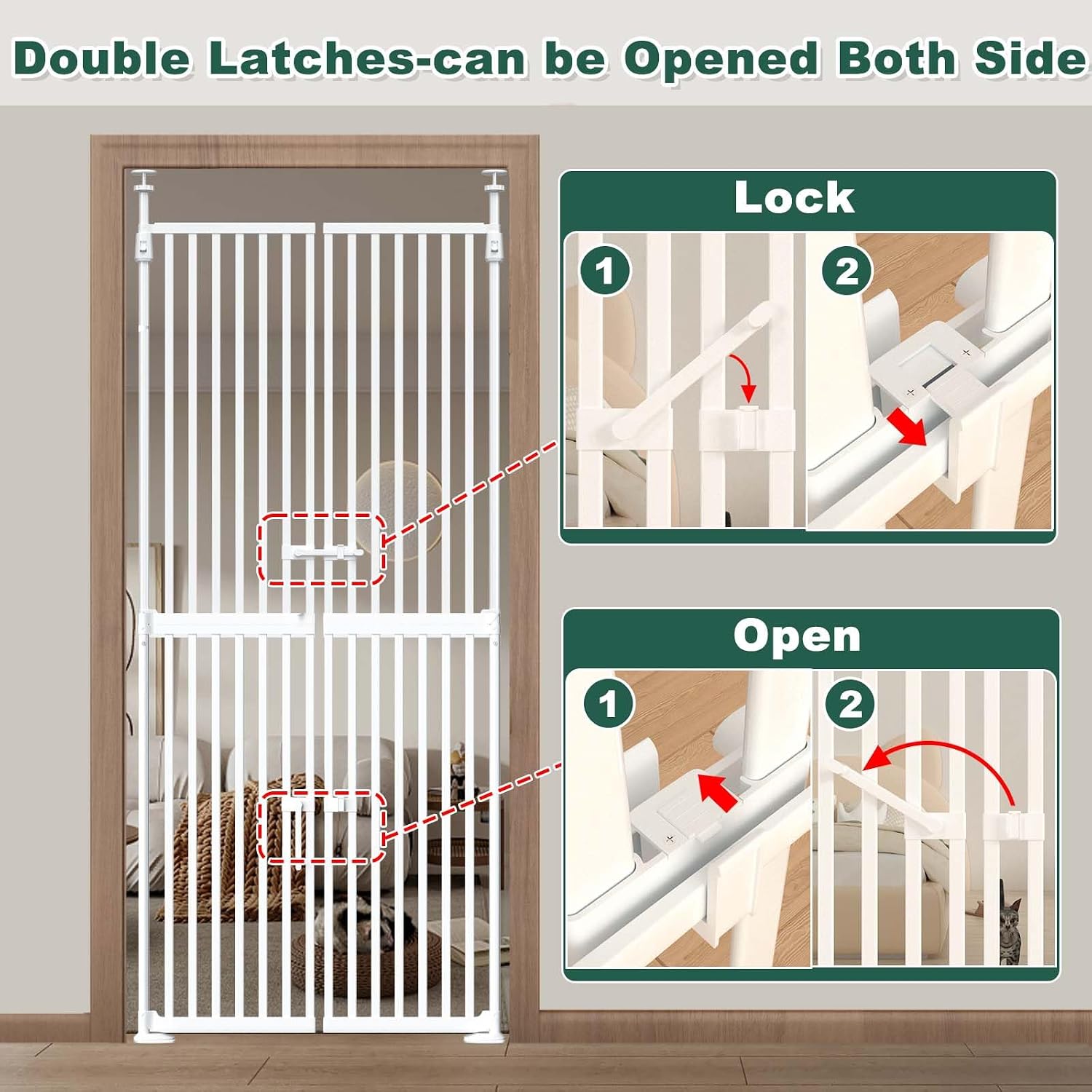 71' Extra Tall Cat Gate for Doorway,34'-37' Wide Pet Gate Pressure Mounted Walk Through Swing Auto Close Safety Dog Gates for Indoor, Stairs,Hallway