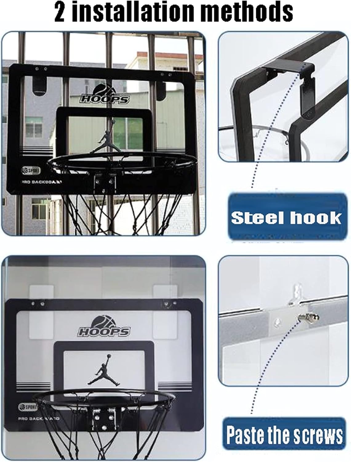 Mini Basketball Hoop Kit, Wall-Mounted Basketball Hoop with Hooks and Basketballs, Adult and Child Backboard Toys, with 2 Basketballs (Size : 59x40.5cm)