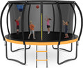 Zevemomo 12FT 14FT Trampoline with Basketball Hoop, Large Outdoor Trampoline for Kids and Adults with Net, Ladder, Protected Curved Poles, Heavy Duty Trampoline 400/450LBS Weight Capacity
