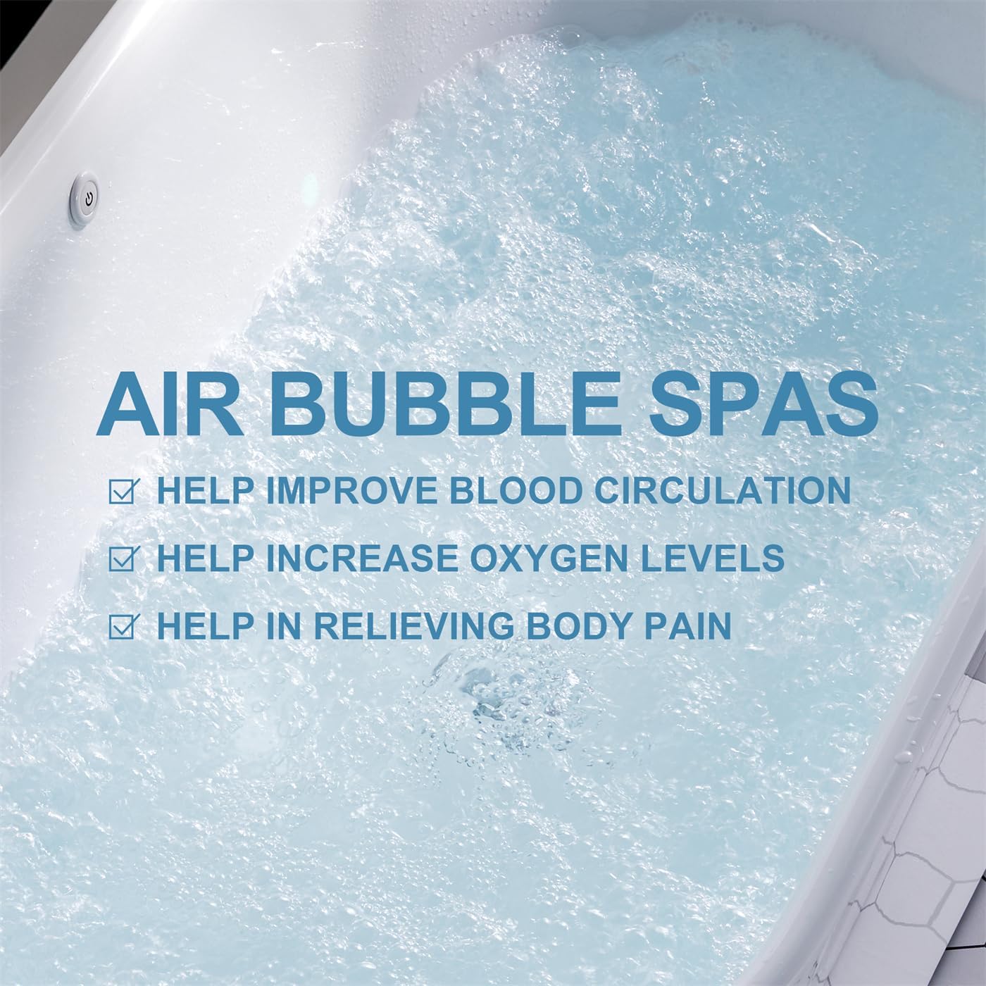 WELLFOR 67' Freestanding Acrylic Bathtubs, Air Bubble Freestanding Soaking Tub, 87 Gallons, Massage bathtub with Romantic LED Lighting/Chrome Bathtub Drain and Groove Overflow, Glossy Whtie