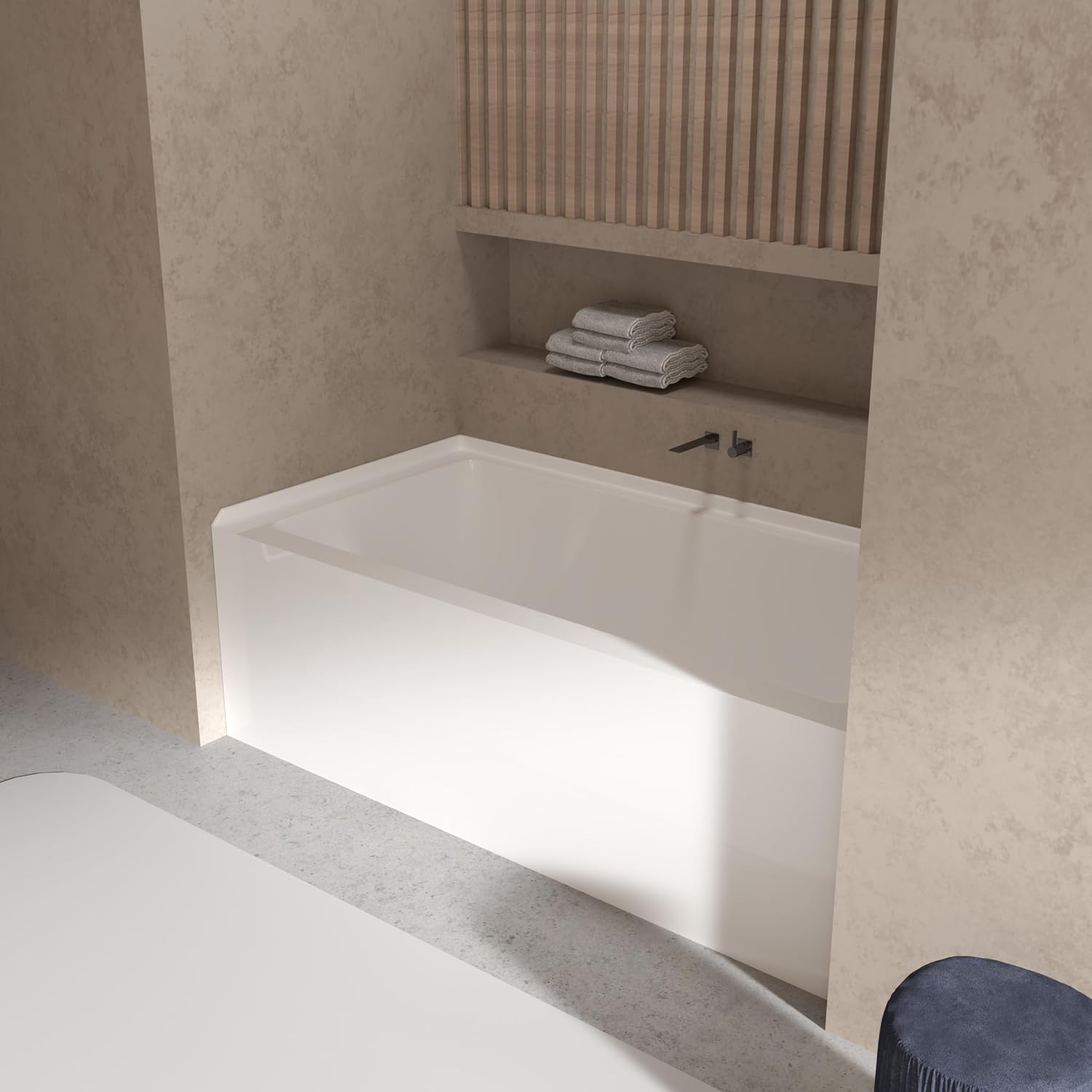 60'x30' Acrylic Alcove Soaking Tub with Integral Apron Front | Right-Side Drain & Brushed Nickel Pop-Up Drain | Glossy White Rectangular Bathtub