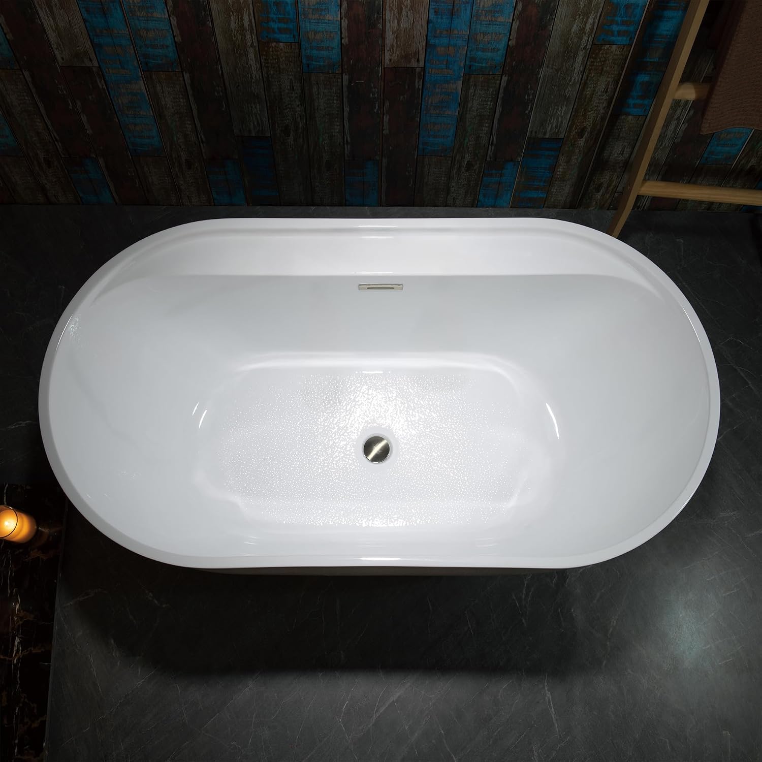 WOODBRIDGE 59' Acrylic Freestanding Bathtub Contemporary Soaking White Tub with Brushed Nickel Overflow and Drain,B0064-B/N