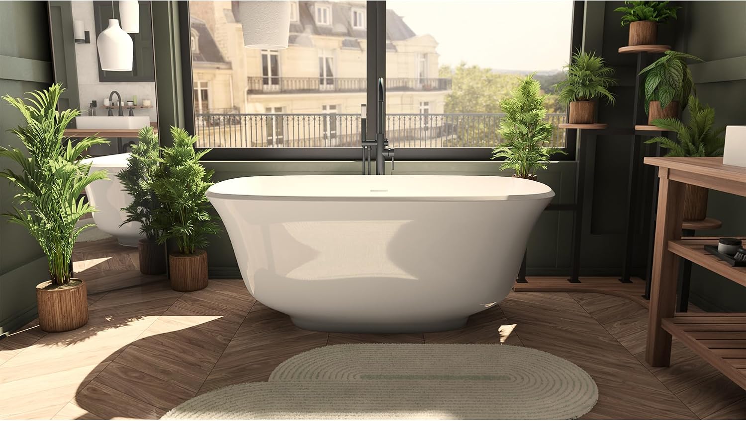 Elegance 59 in. L x 31 in. W x 23-5/8 in. H Freestanding Acrylic Bathtub, White Drain