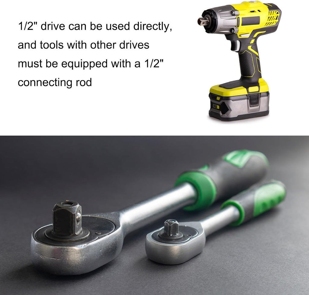 9Pcs Ball End Hex Bit Socket 1/2' Square Drive Metric Extension Impact Bit Power Nut Driver Set 4/5/6/8/10/12/14/17mm