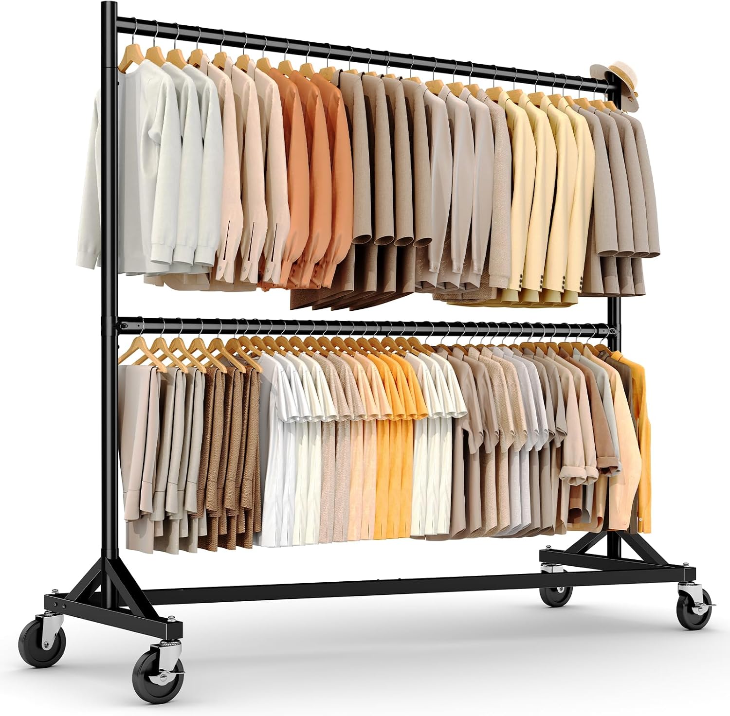 HOKEEPER Z Rack for Clothing Heavy Duty Clothes Rack Hold 550 LBS Commercial Garment Rack with Wheels Rolling Portable Z Base for Bedroom, Living Room, Laundry, Black, 22.8' D x 62.6' W x 87.8' H
