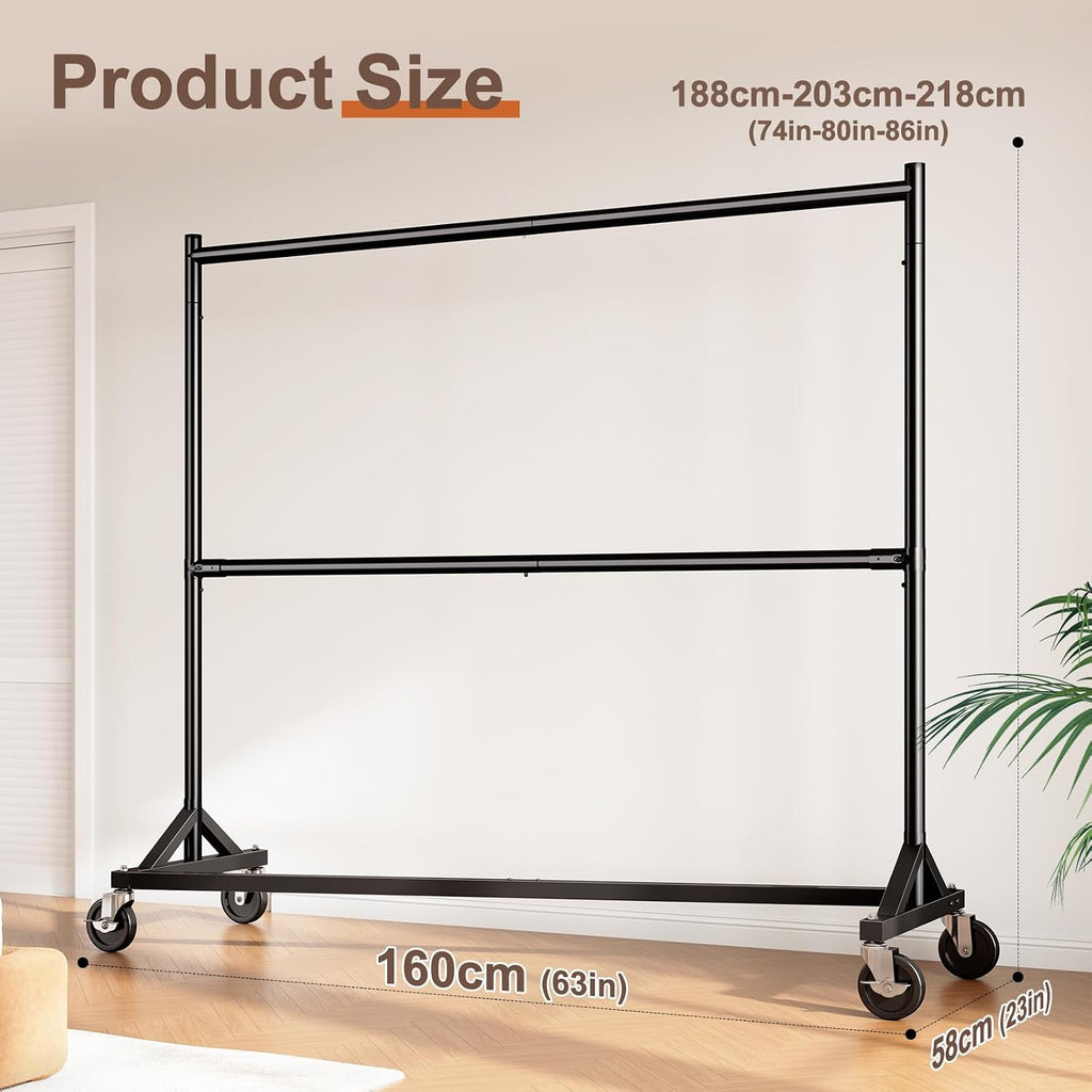 HOKEEPER Z Rack for Clothing Heavy Duty Clothes Rack Hold 550 LBS Commercial Garment Rack with Wheels Rolling Portable Z Base for Bedroom, Living Room, Laundry, Black, 22.8' D x 62.6' W x 87.8' H