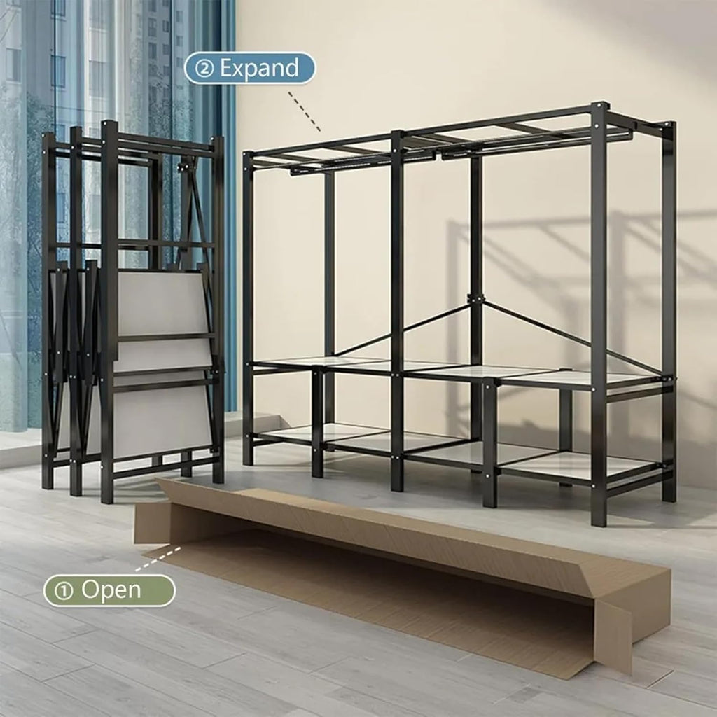 Wardrobe Portable Canvas Wardrobe, Foldable Drying Rack with Cover, Heavy Duty Closet Rack, Large Wardrobe Clothes Organizer, for Bedrooms and Living Rooms(160x48x172cm)