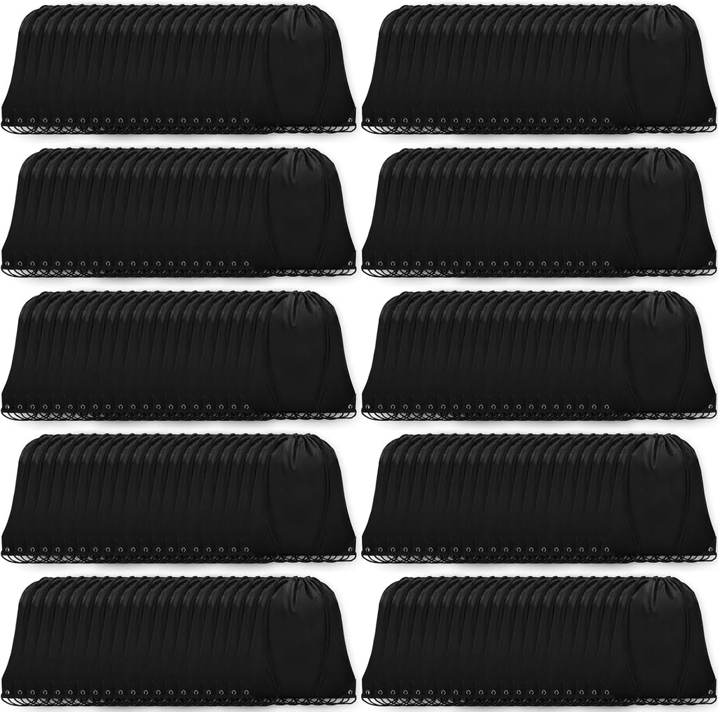 Grneric 200Pcs Drawstring Backpack Bulk Cinch Sackpack Drawstring Bags Nylon for Gym Party Trip(Black)