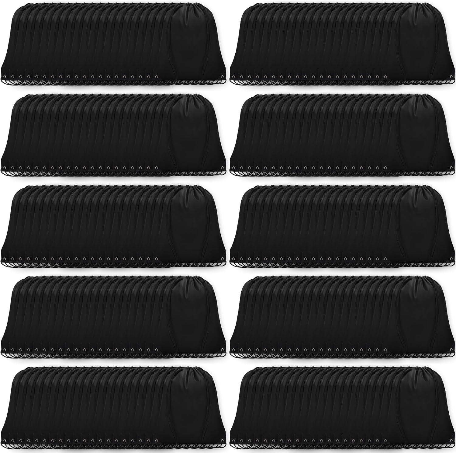 Grneric 200Pcs Drawstring Backpack Bulk Cinch Sackpack Drawstring Bags Nylon for Gym Party Trip(Black)