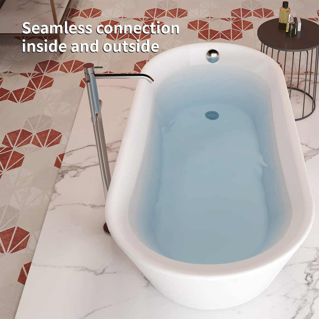 61' Acrylic Freestanding Bathtub, Single Slipper Free Standing Tub, Soaking Tub with Integrated Slotted Overflow, Toe-Tap Chrome Drain, cUPC Certified, Glossy White