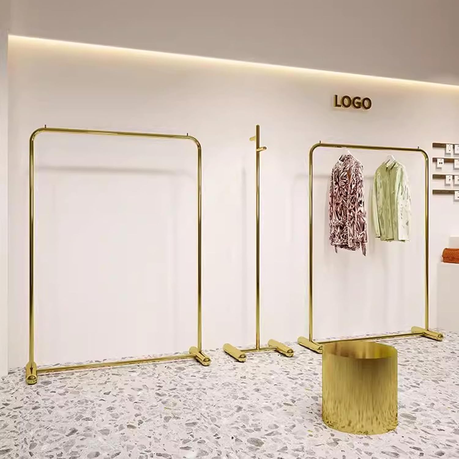 Heavy Duty Coat Rack, Garment rack Gold Stainless Steel Clothes Rail On Wheels, Commercial Clothing Rack For Hanging Clothes, Portable Single Rod Coat Rack For Bedrooms And Boutiques ( 100X40X150CM)