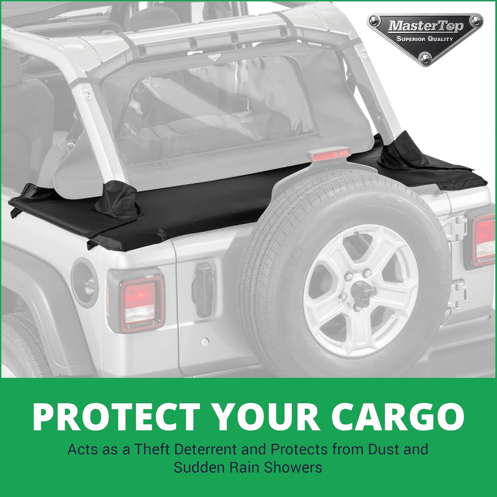 MasterTop Tonneau Cover & Wind Stopper Combo, Black MasterTwill - Fits Jeep Wrangler JLU 4-Door 2018-2024 Hard Top Models - Wind Breaker Blocks Backdrafts - Keeps Cargo Area Clean