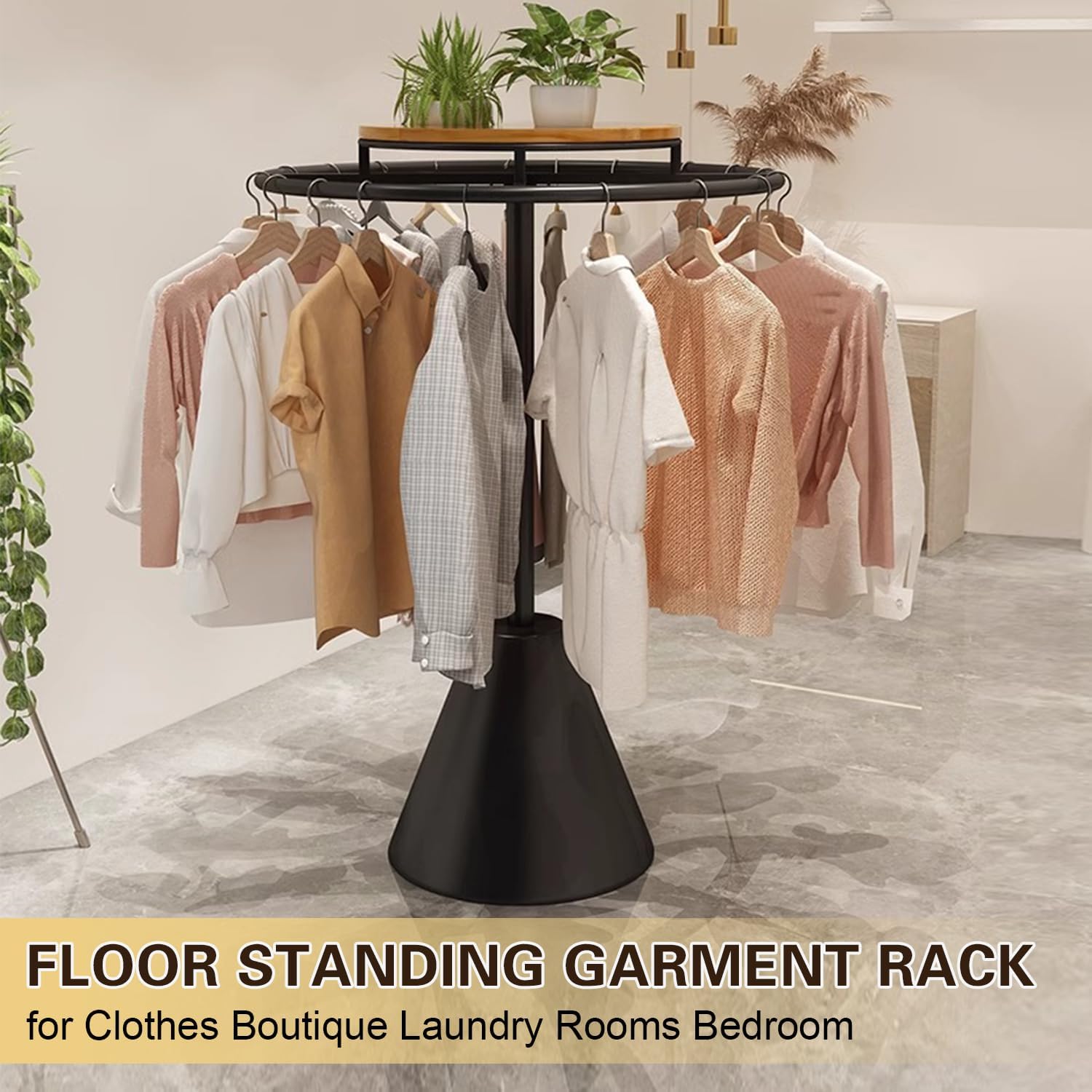 360° Rotatable Round Garment Rack, Heavy Duty Multi-Purpose Retail Round Clothes Rack for Coat, Home Floor-Standing Clothing Organizer, Display Clothes Rack for Boutiques,White,70x135cm