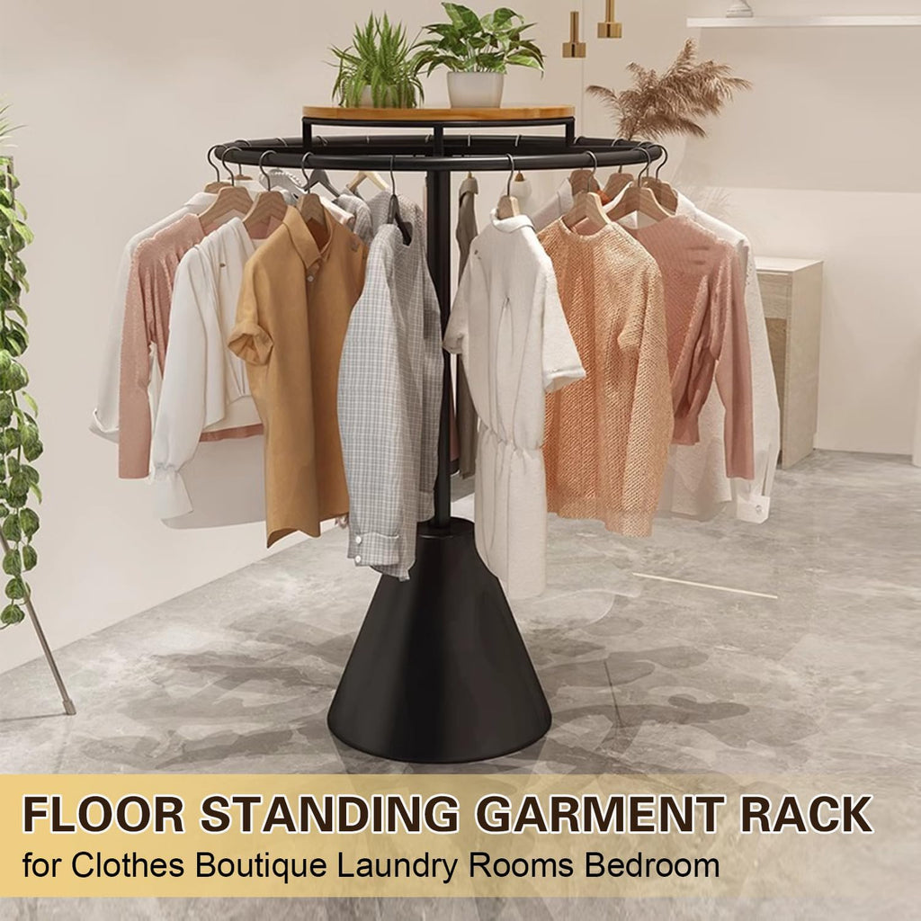 360° Rotatable Round Garment Rack, Heavy Duty Multi-Purpose Retail Round Clothes Rack for Coat, Home Floor-Standing Clothing Organizer, Display Clothes Rack for Boutiques,White,60x135cm