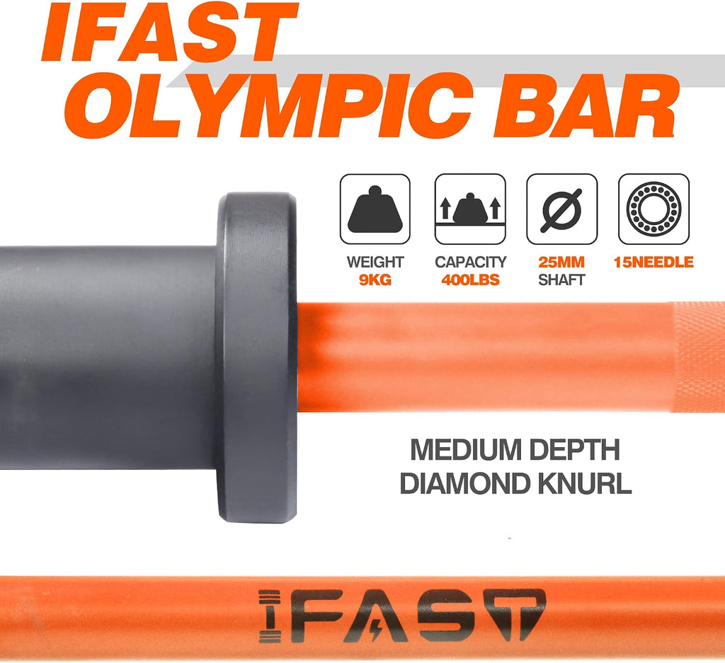 IFAST Olympic Barbell Bar 4FT Solid Chrome Barbell with Bearing, 7.2FT Home Gym 2' Weightlifting Bar, 400lbs/1200lbs Weight Capacity