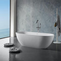 TONA 59' Stone Resin Freestanding Bathtub， Modern Oval Solid Surface Soaking Stand Alone Tub, Matte White, Drain & Overflow Included