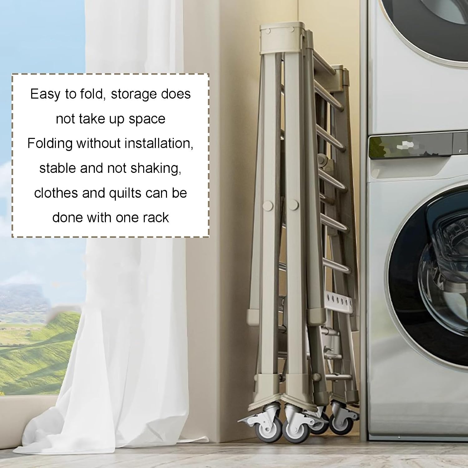 Foldable Clothes Drying Racks, Standing Dry Racks with Windproof Holes, Portable Indoor Outdoor Laundry Garment Rack, High Capacity Blanket/Sheet/Sho(Gray-(L x W x H) 160x56x114.5~152.5CM