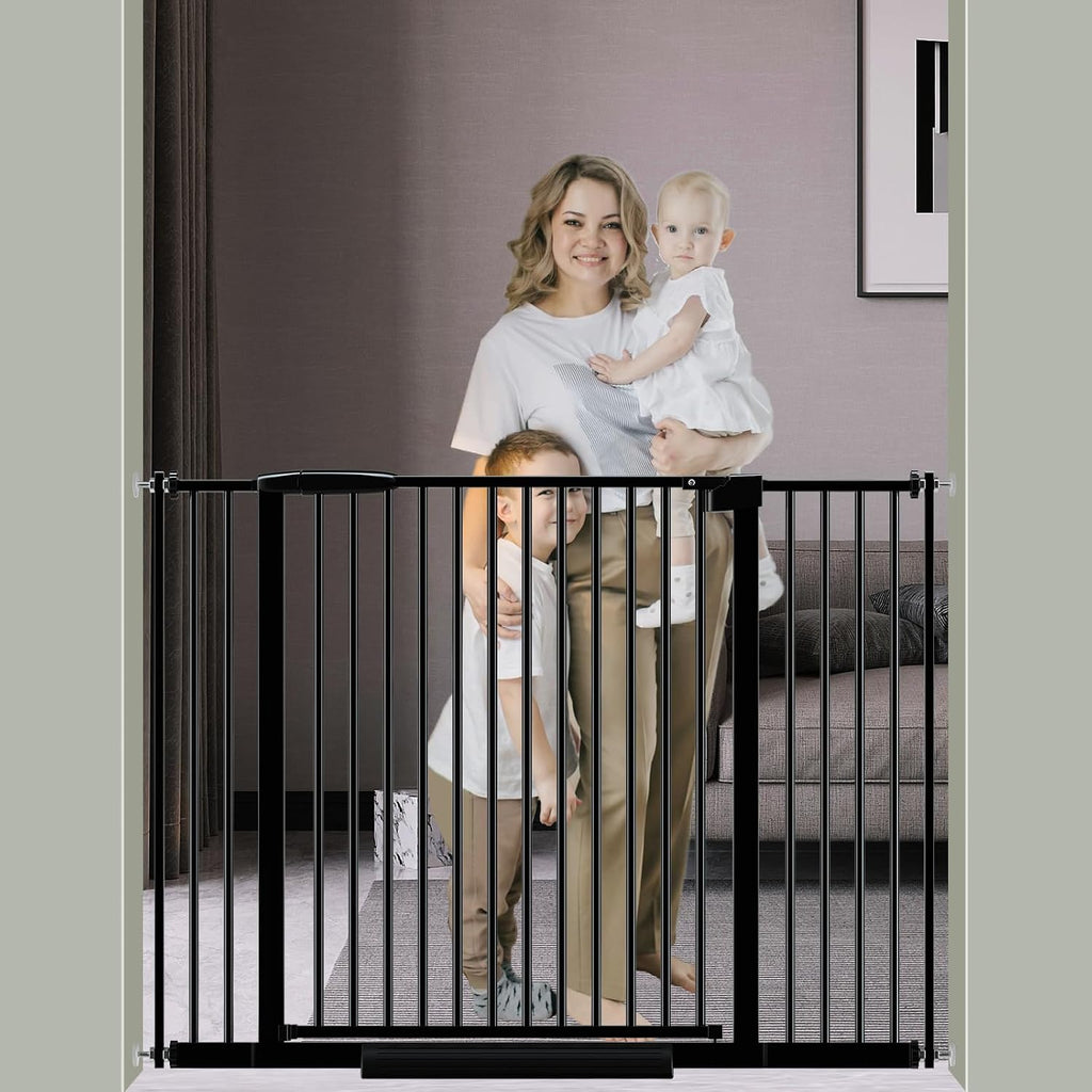 DEARBB Extra Wide Baby Gate Ultra Narrow Spacing 30.11-77.36' Pressure Mounted Double Lock Swing Auto Close Walk Through Metal Safety Pet Gate for Stairs and House Doorway Kitchen