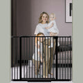 DEARBB Extra Wide Baby Gate Ultra Narrow Spacing 30.11-77.36' Pressure Mounted Double Lock Swing Auto Close Walk Through Metal Safety Pet Gate for Stairs and House Doorway Kitchen