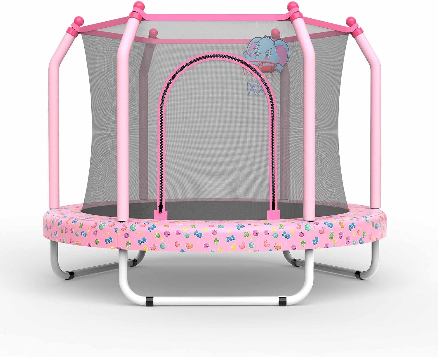 Mersco 55' Toddler Trampoline for Kids 2-5, 110lbs Indoor & Outdoor Mini Trampoline with Net, Basketball Hoop, for Boys & Girls