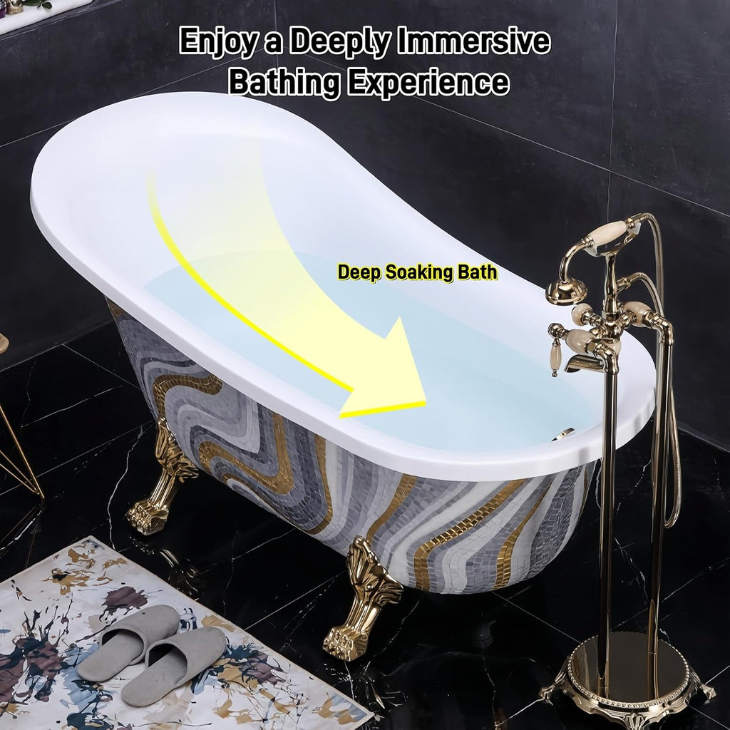 54' Edeyeu Freestanding Bathtub - Solid Surface Soaking Tub with Clawfoot Design, Luxury Free Standing Bathtub for Spa Bathroom, Extra Deep Soaker Tub, A