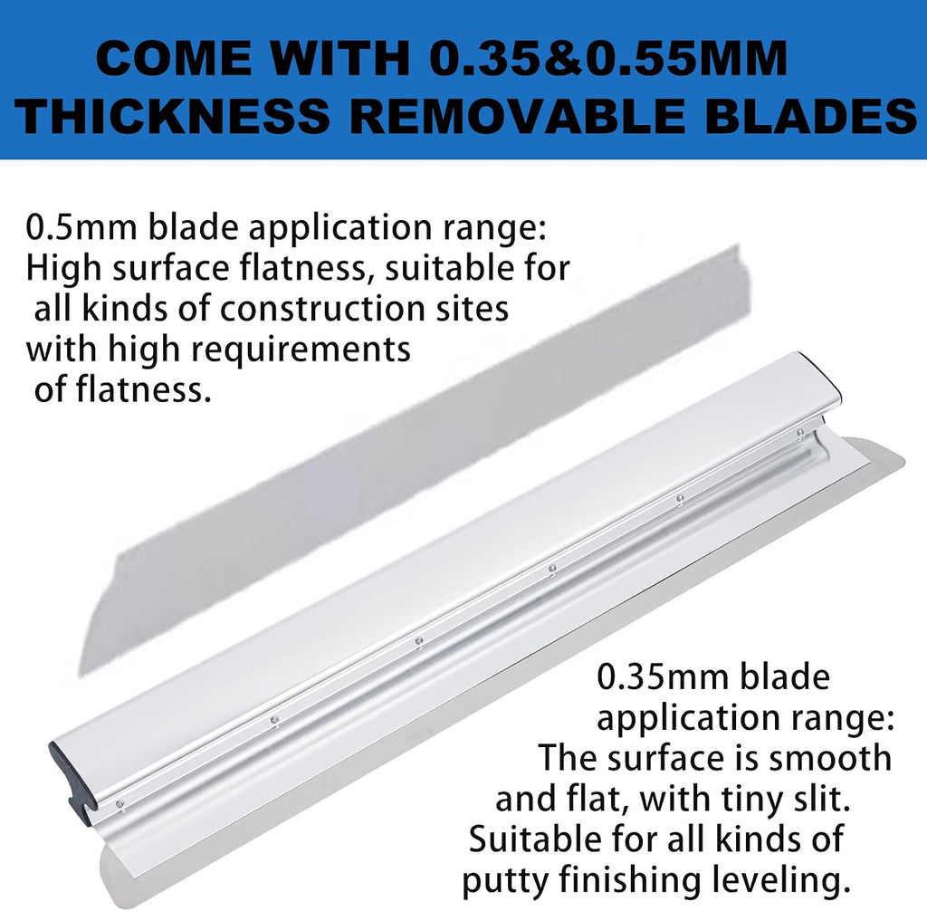 Drywall Tools Skimming Blade with Extension Handle - 10', 16' & 24' 32' 40' Blades 0.5mm&0.35mm, Drywall Roller,Taping Knife, Arc Scraper, Construction Tools
