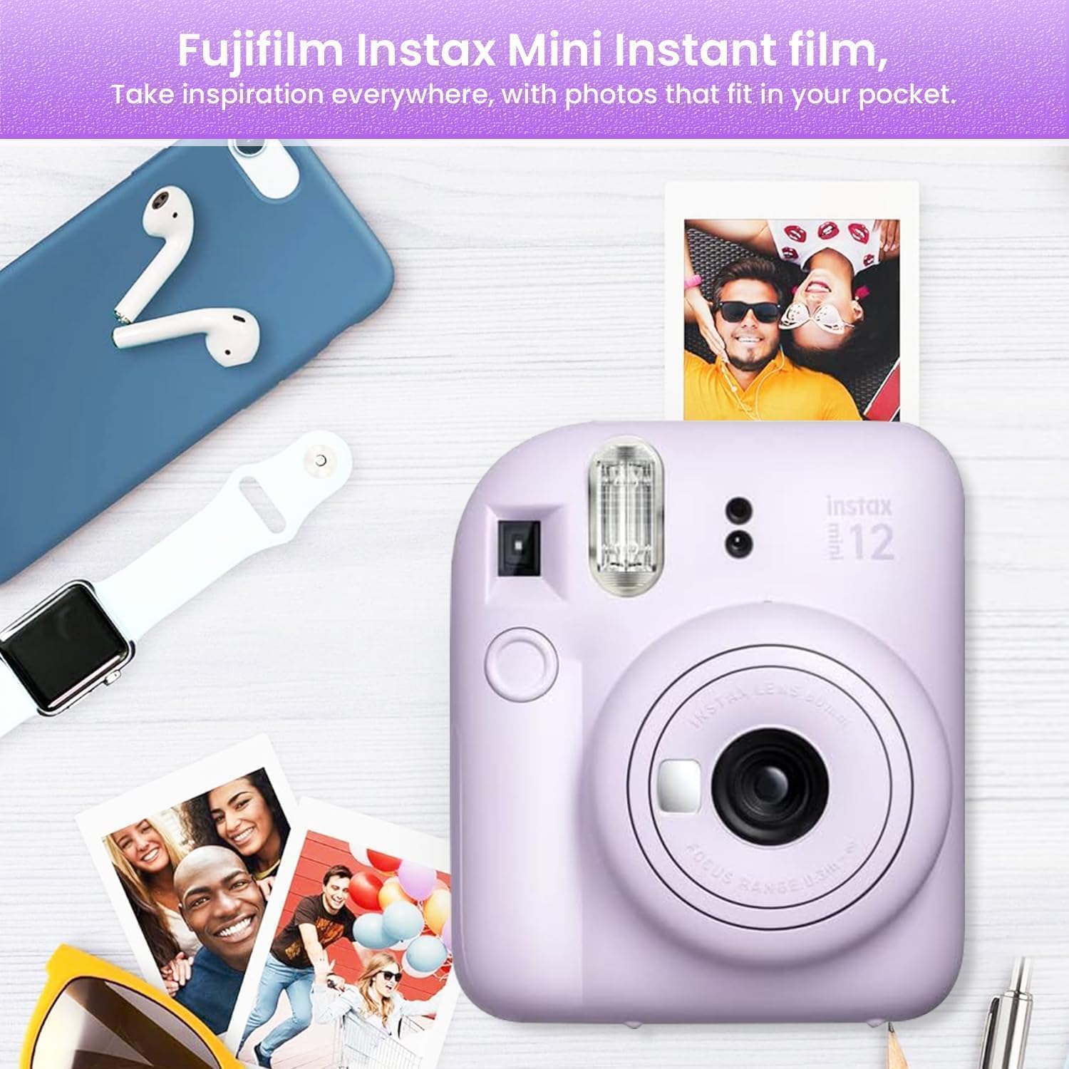 Fujifilm INSTAX MINI 12 Blue Bundle 2025 (80 Sheets, Lilac Purple (Holiday Bundle))
