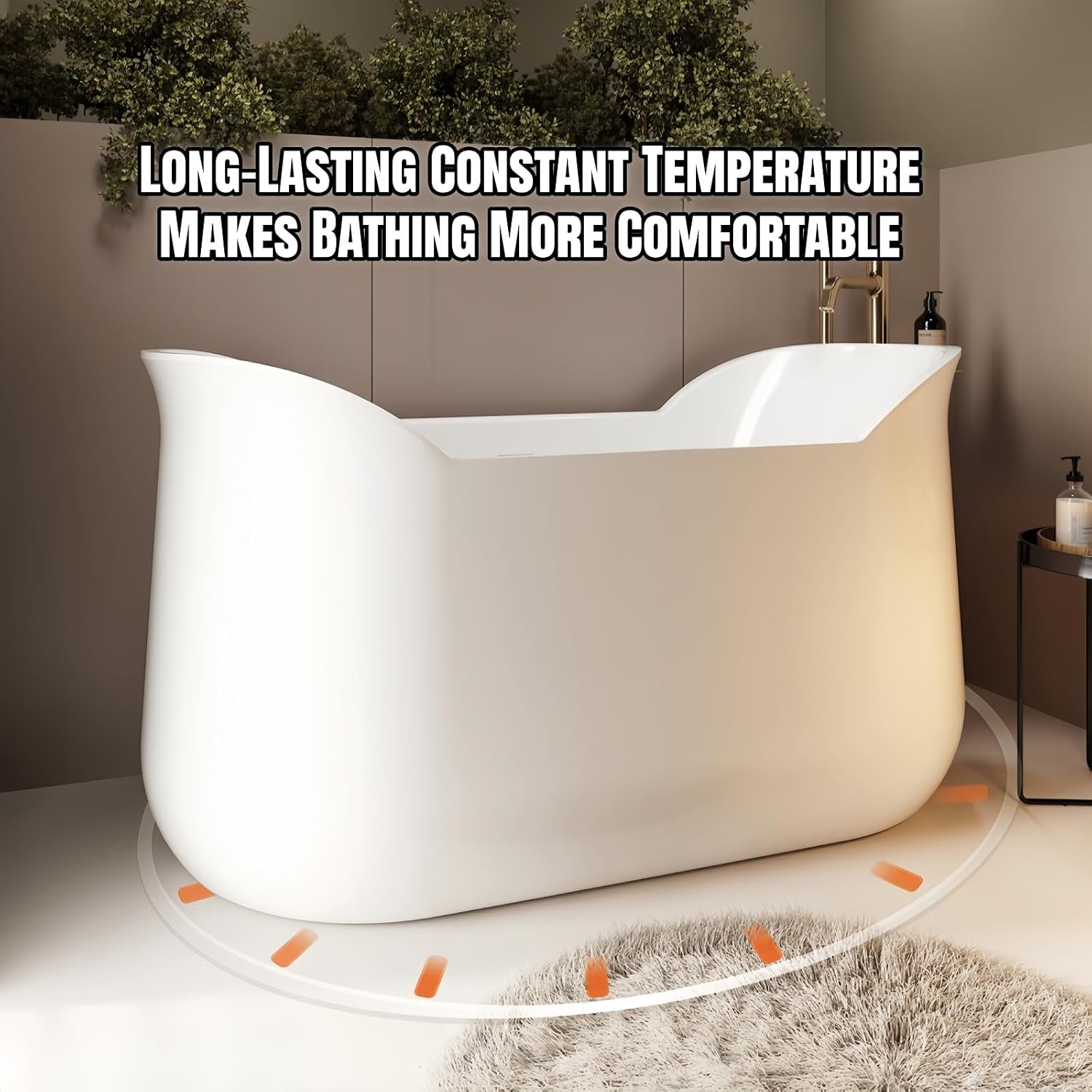 59' Edeyeu Freestanding Bathtub - Luxurious Solid Surface Soaking Tub, Extra Deep & Wide for Ultimate Relaxation, Durable Stand Alone Bath Crafted From Premium Acrylic Materials Pink