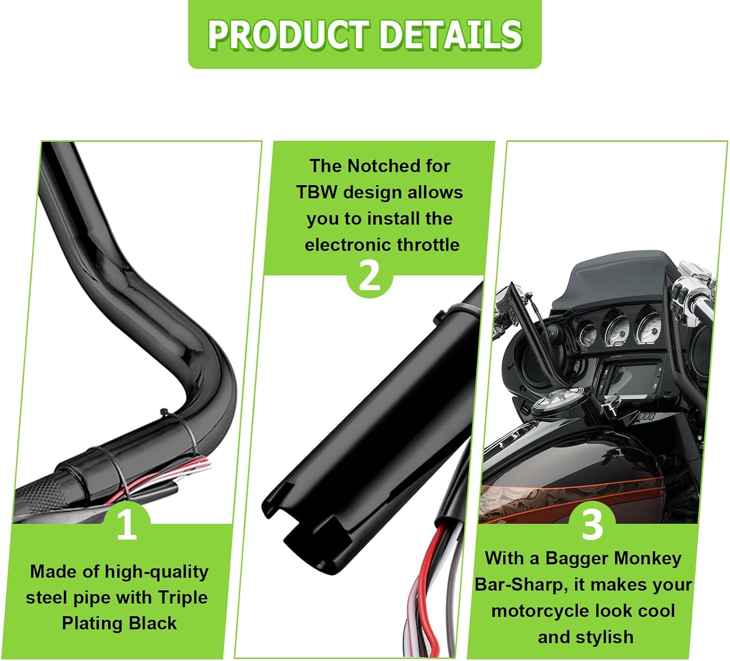 Mofun 14' Pre-wired Handlebars Ape Hangers 1 1/4' Compatible with Harley Bagger Touring Street Electra Glide Tri Glide Ultra Limited 2014-2023 Gloss Black