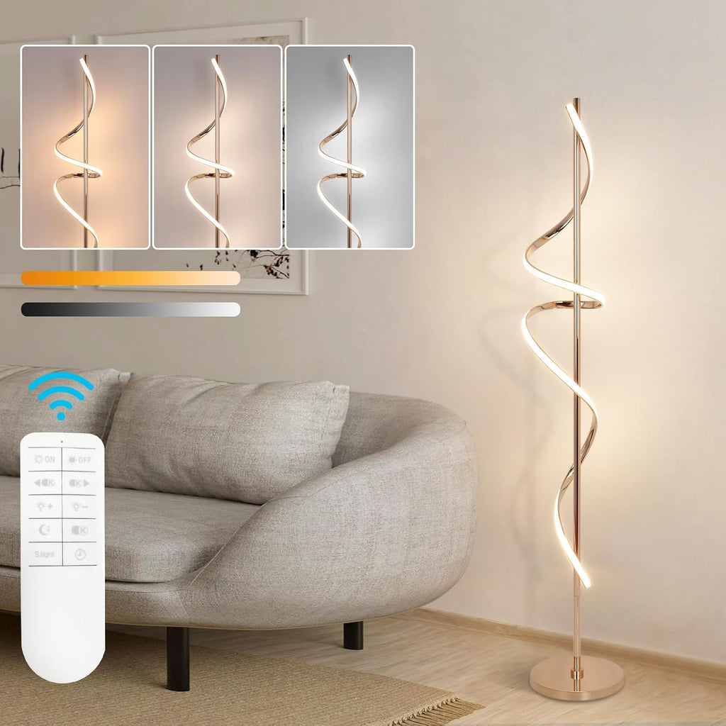 EIDISUNY LED Floor Lamp for Living Room, 60 inches Spiral Floor Lamp with Remote Control, 48W, 3 Color Temperatures,Dimmable, for Bedroom, Office Gold