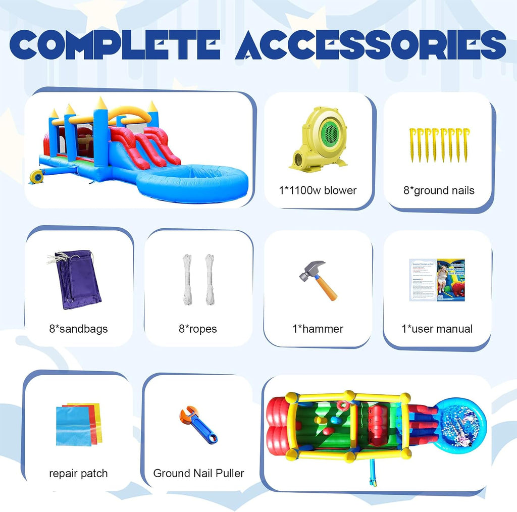 30FT Commercial Inflatable Bounce House Combo - Heavy Duty PVC Dual Racing Slides Obstacle Course Bouncer with Crawl Tunnels & Climbing Wall for Backyard, School, Church Events, Kids Adults
