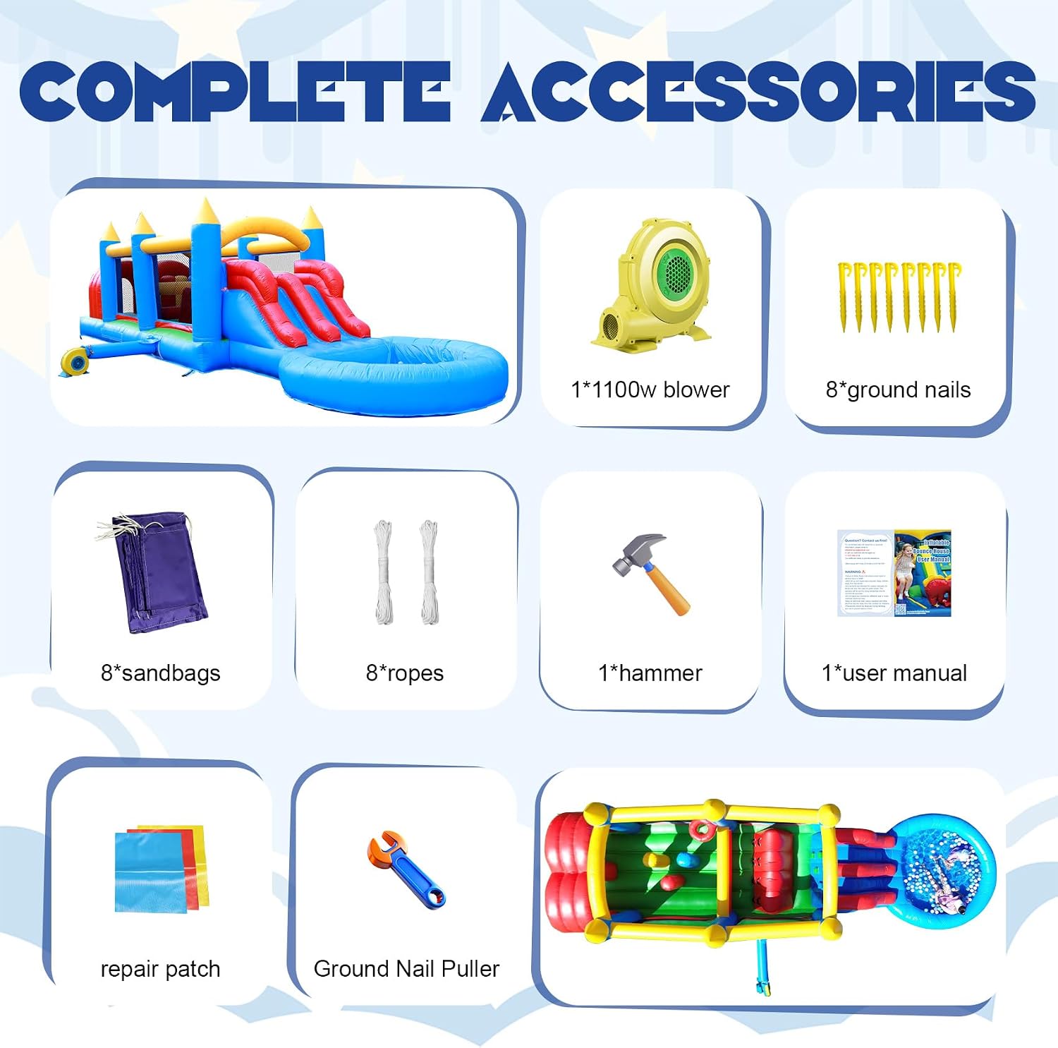 30FT Commercial Inflatable Bounce House Combo - Heavy Duty PVC Dual Racing Slides Obstacle Course Bouncer with Crawl Tunnels & Climbing Wall for Backyard, School, Church Events, Kids Adults