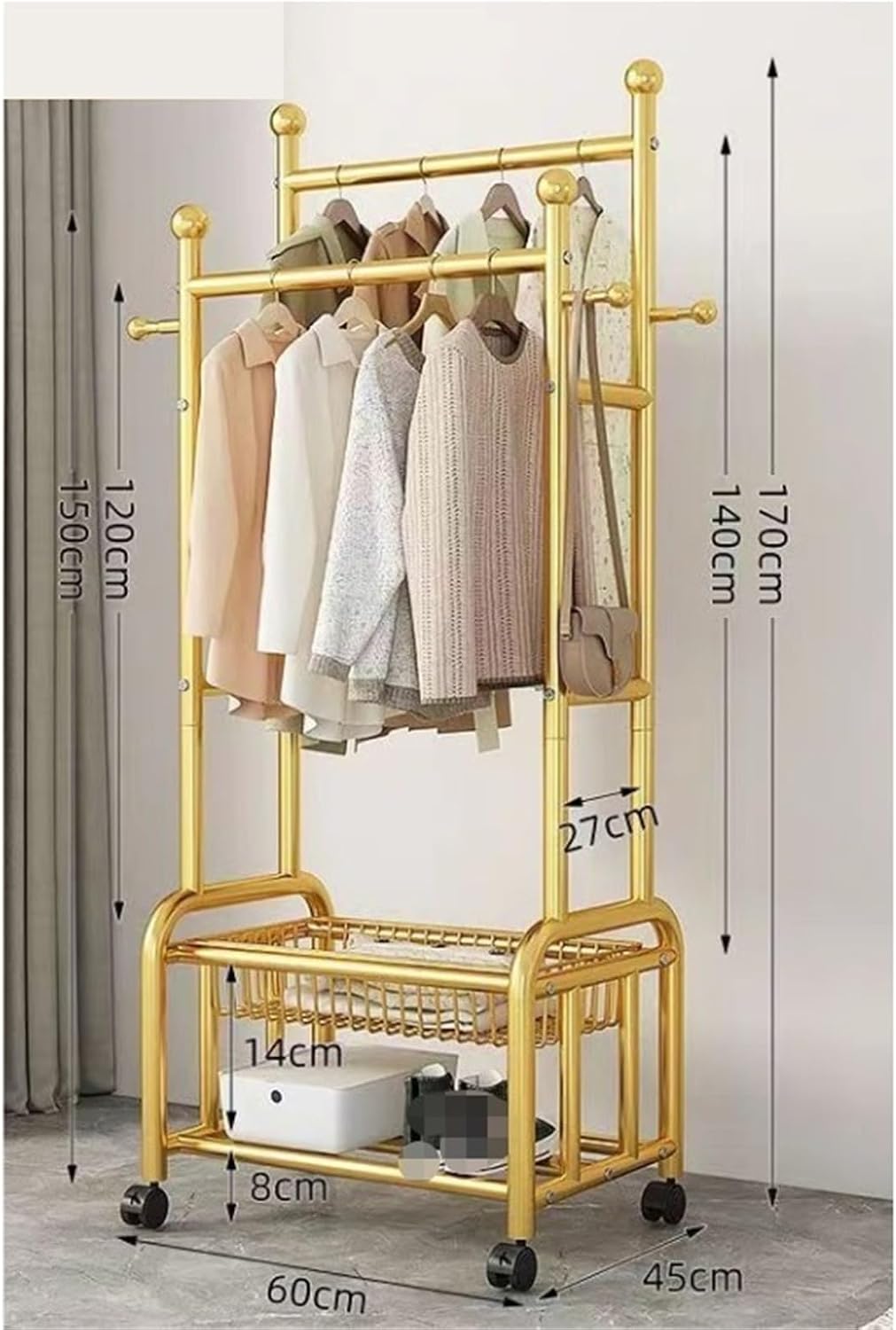 Bedroom Closet, Rolling Clothes Rack with Locking Wheels Portable Closet for Hanging Clothes Garment Rack Armoire Wardrobe(60x170x45cm)