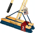 2-Pack - 24' Heavy Duty Outdoor Push Broom with 60' Handle. Ideal for Asphalt, Concrete & Heavy Debris. Durable American Made Steel Brackets-Stainless Steel Hardware. No Plastic. 100% USA Made