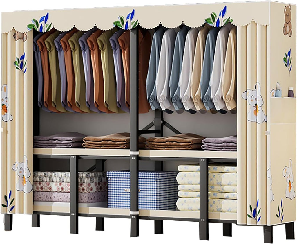 Heavy Duty Garment Rack With Cover Folding Wardrobe Closet Foldable Clothing Rack For Hanging Clothes Armoires Portable Metal Coat Storage Organizer Covered(B,110cm/43.3inch)