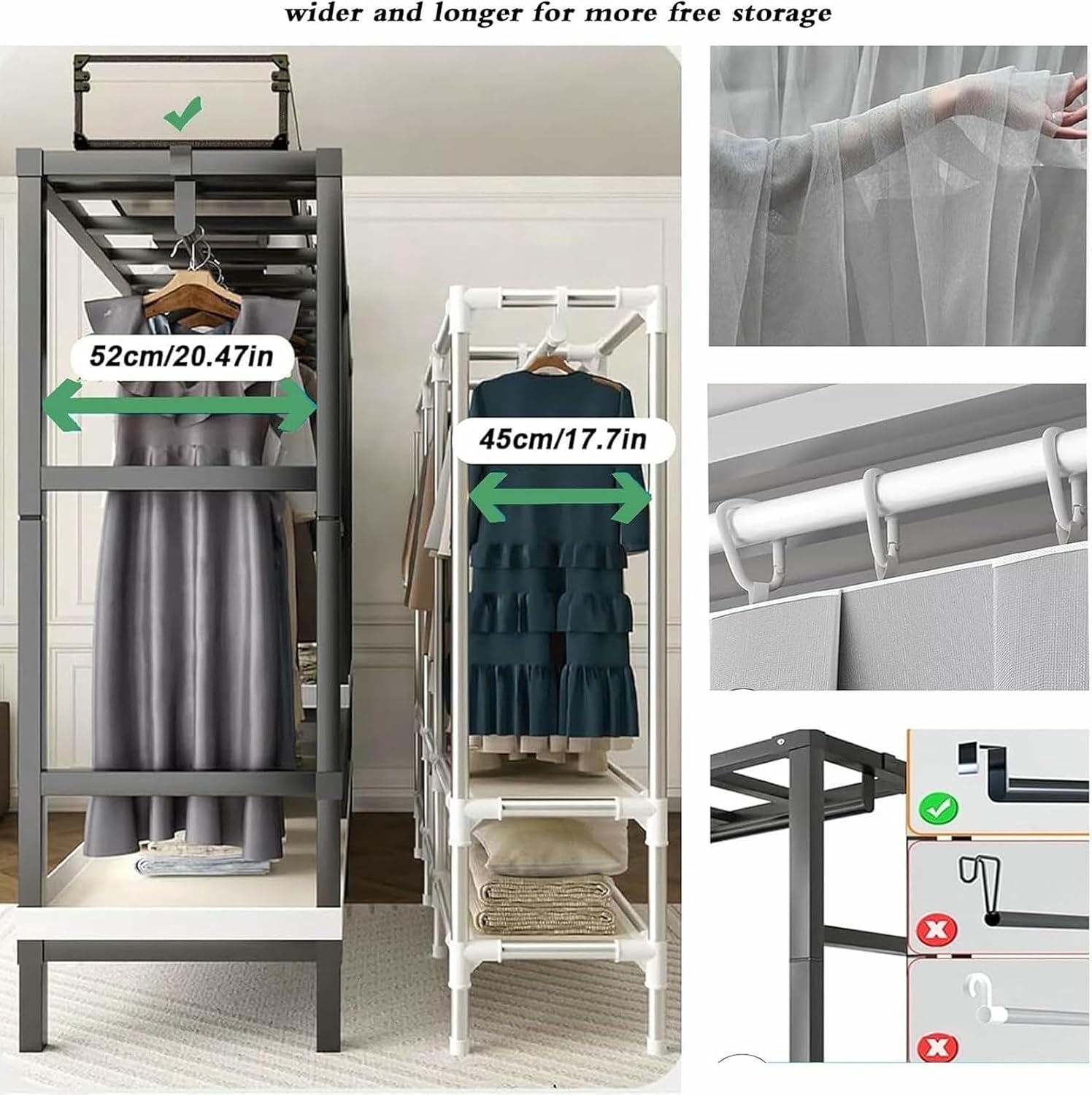 Large Foldable Clothing Rack With Cover Heavy Duty Metal Clothes Racks On Wheels Loads 2000LBS Covered Wardrobe Closet For Hanging Clothes