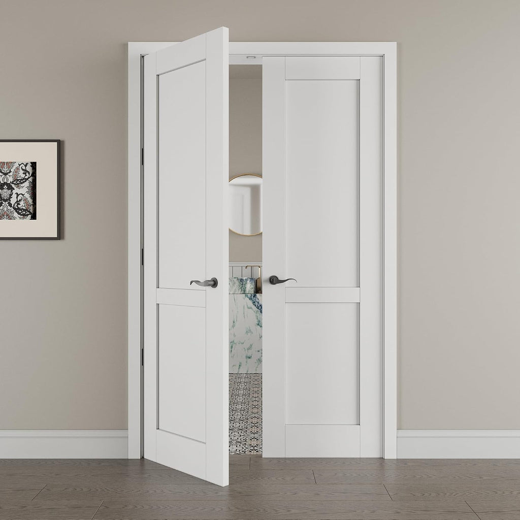 48' x 80' French Doors Interior (Double 24' x 80' 2-Lite Panel Door with Black Hinge Prehung Jamb Kit), Pre-Finished & Paintable, Prebuilt Home Door Panels & Assembly Required Jamb