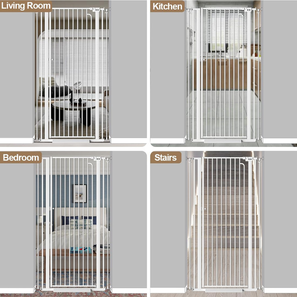 57' Extra Tall Cat Gate for Doorways, 29.5'-33.4' Tall Pet Gates for Cats Walk Through, Auto Close High Baby Gates with Door, Child Safety Gate Indoor Stairs, Cat Proof Gate for Dogs, White