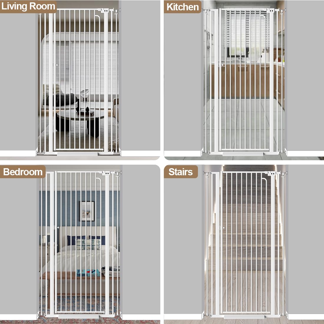 57' Extra Tall Cat Gate for Doorways, 29.5'-33.4' Tall Pet Gates for Cats Walk Through, Auto Close High Baby Gates with Door, Child Safety Gate Indoor Stairs, Cat Proof Gate for Dogs, White