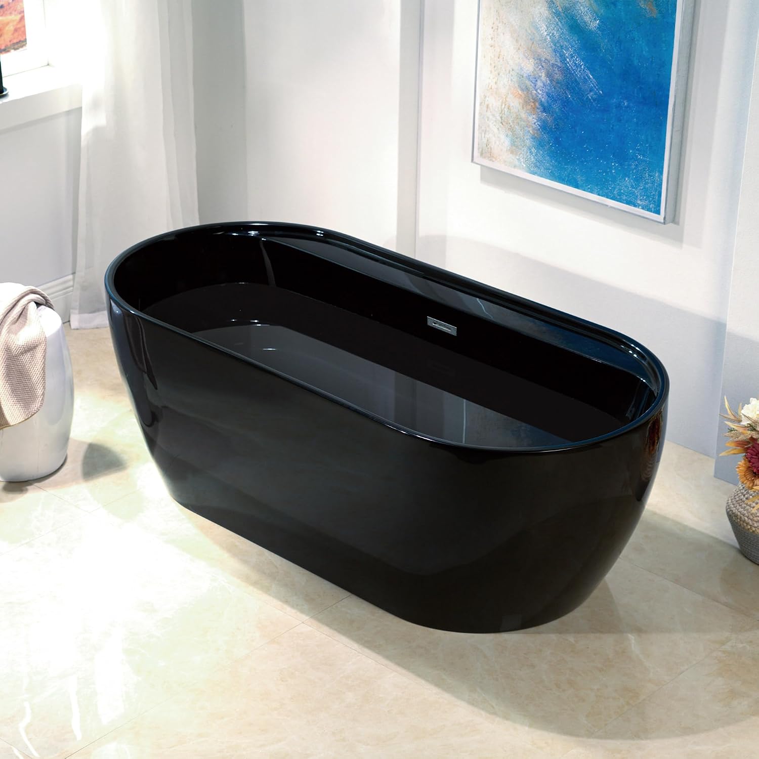 WOODBRIDGE 67' L x 31-1/2' W Freestanding Contemporary Acrylic Soaking Bathtub in Glossy Black Inside and Outside with Chrome Drain & Overflow,B8863-C