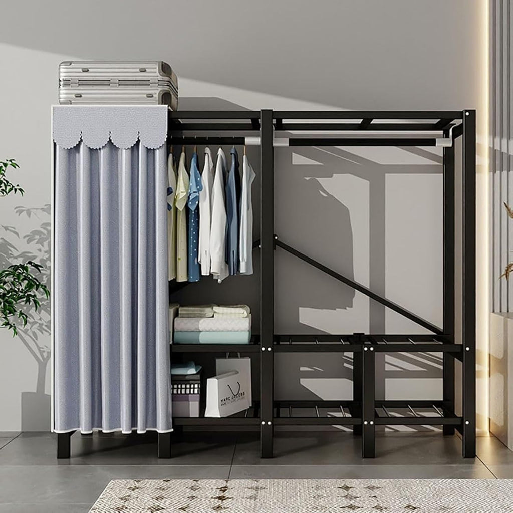 Foldable Portable Garment Rack, Heavy Duty Clothes Rack with Cover Loads 1100 LBS Clothing Racks for Hanging Clothes Metal Clothes Rack Free Standing & Portable Closet Wire Garment Rack(76.8inch/195cm