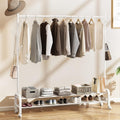 Clothing Rack, Heavy Duty Clothes Rack Portable Garment Rack,with 2-Tier Shelves,5 Side Hooks,Wheels,Multifunctional Storage Shelf Organizer,150x34x173cm