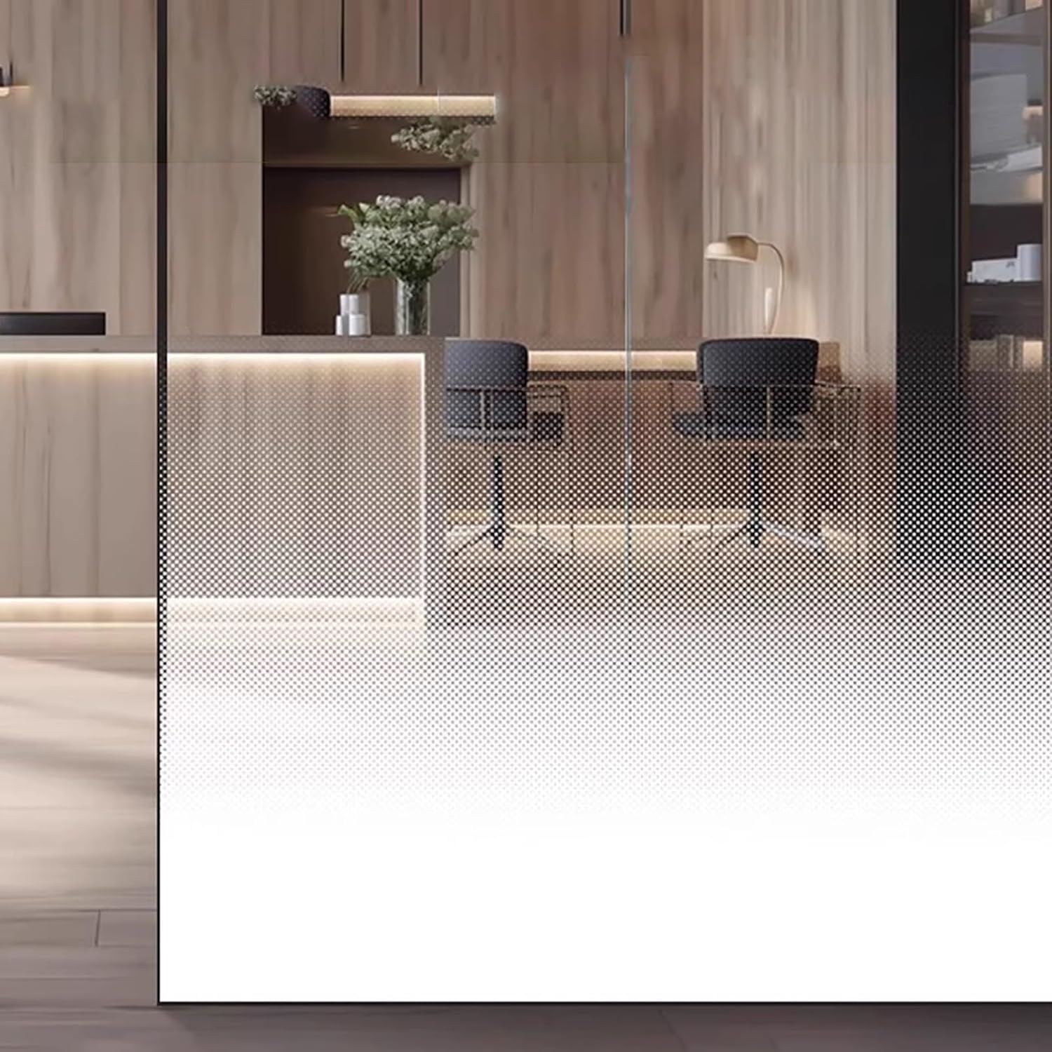 Gradient Window Film One Way Gradient Dot Patterns Privacy Film, 72 in Tall Frosted Window Gradual Clings, Non-Adhesive Glass Sticker for Hotel Office Shower Door(W 103in/262cm)