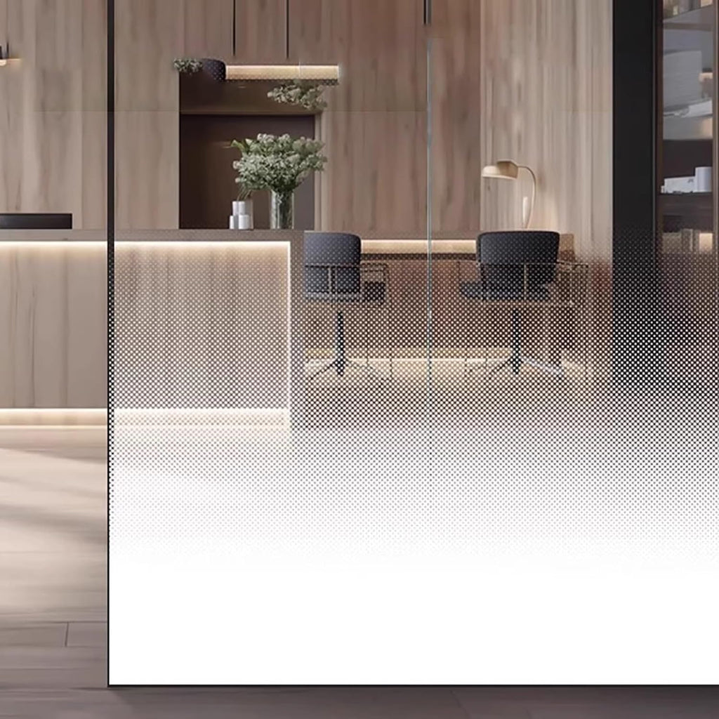 Gradient Window Film One Way Gradient Dot Patterns Privacy Film, 72 in Tall Frosted Window Gradual Clings, Non-Adhesive Glass Sticker for Hotel Office Shower Door(W 240in/610cm)