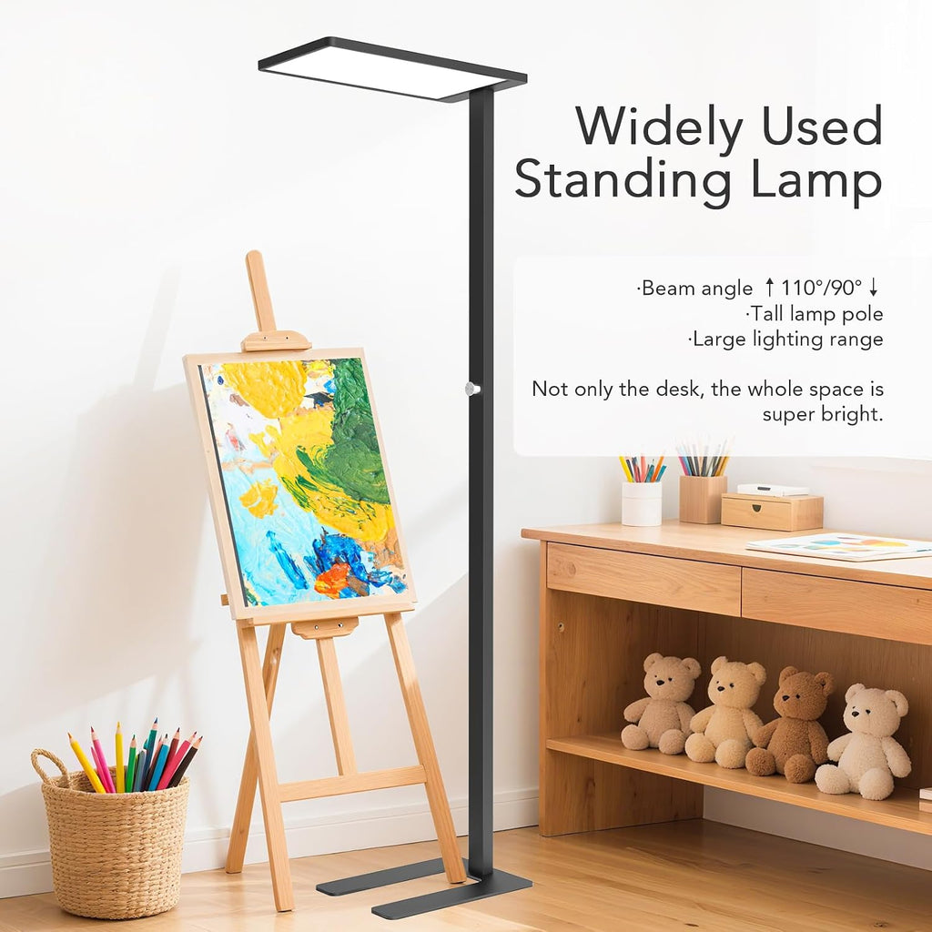 100W LED Floor Lamp, 76.8' Tall Reading Light, 9000LM Knob Dimming Standing Lamp, Full Spectrum Eye Care Reading Lamp, 4000K Natural Daylight for Study Room, Office, Living Room, Bedroom (Black)