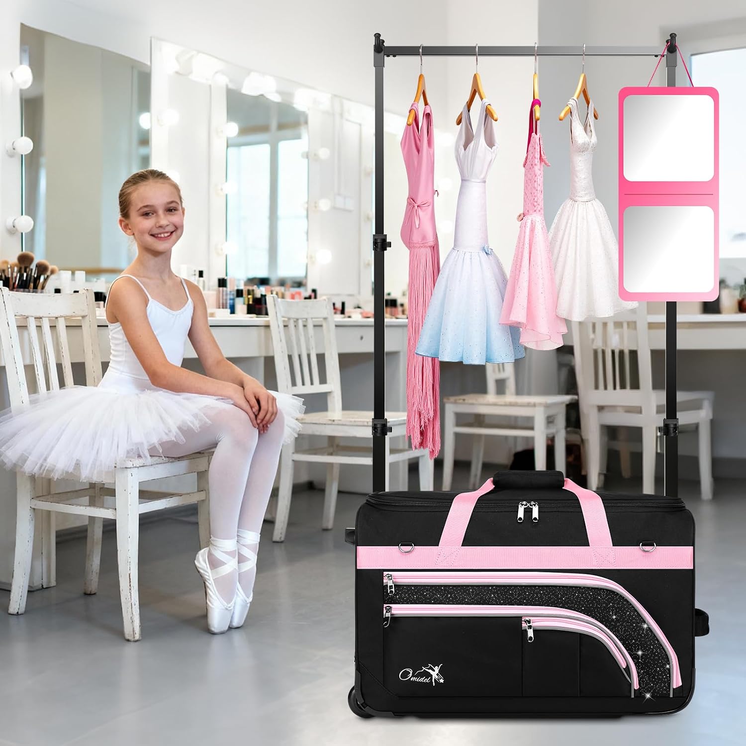 Dance Bag with Garment Rack, 23' Rolling Dance Suitcase Competition Duffle Bag with Garment Rack & Wheels | Versatile Compartments, Upgraded Stable System for Dance Shows, Travel, Cheer, Recital